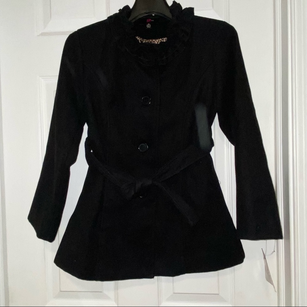 NWT girls medium IZ Byer black belted dress coat